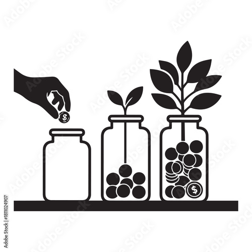 Silhouette A Hand Drops a Coin The Journey from Saving to Investment Growth.