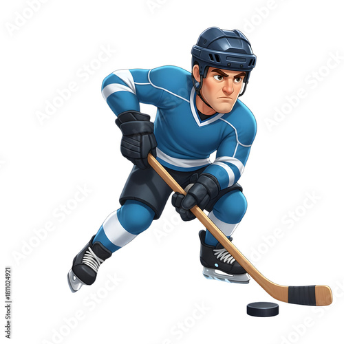 Focused Cartoon Hockey Player