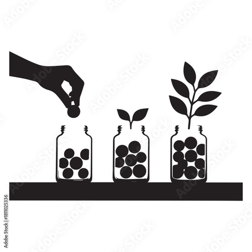 Silhouette A Hand Drops a Coin The Journey from Saving to Investment Growth.