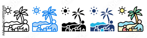 Beach icon set multiple style collection