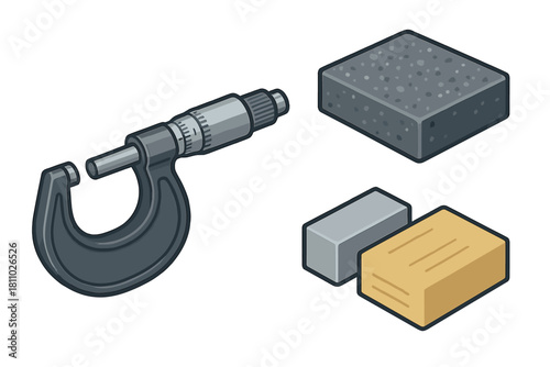 Precision micrometer tool and material samples for engineering measurement