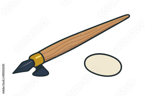 Traditional calligraphy dip pen with wooden handle and ink stone for writing and drawing