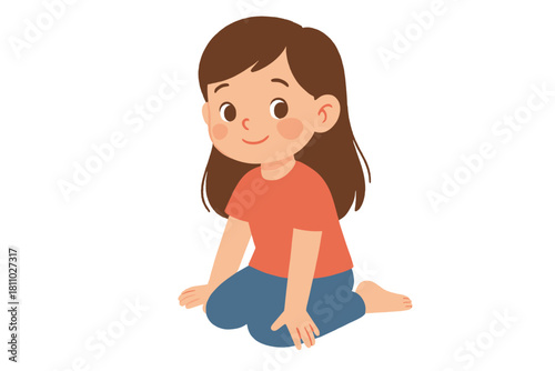 Cute smiling little girl sitting on the floor happily wearing casual clothes