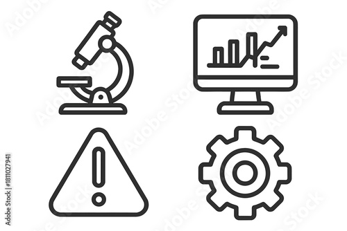 Comprehensive set of essential line icons covering business, science, warning, and configuration settings