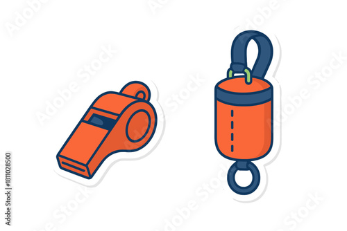 Orange safety whistle and rescue buoy for water sports and emergency equipment