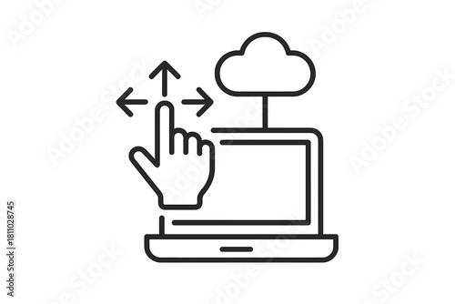 Hand gesture resizing content on a laptop screen connected to cloud storage system