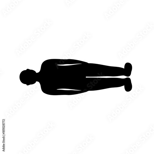 Black silhouette of a person lying flat on a surface Vector