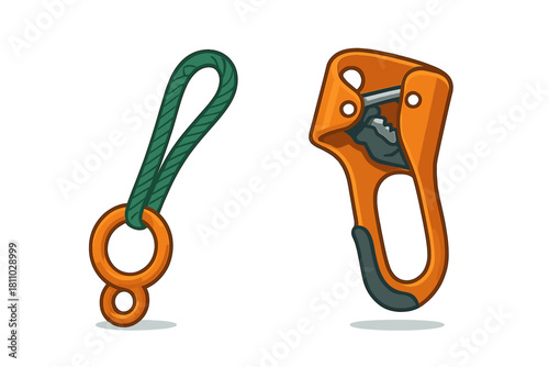 Climbing belay device and rappel ring with rope loop