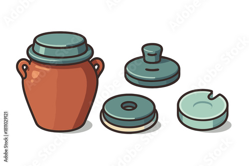 Traditional Earthenware Jar with Handles and Lids for Food Storage and Fermentation