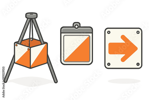 Orienteering control marker, map case, and directional arrow sign set for outdoor navigation