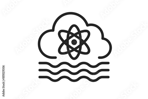 Atomic structure within a cloud shape above wavy lines representing fluid