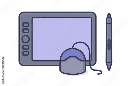 Drawing tablet, stylus pen, and wired mouse for digital art and design