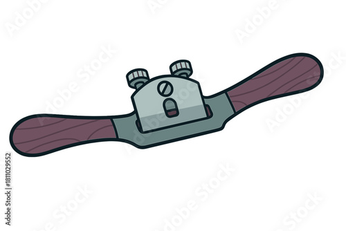 Traditional woodworking spokeshave hand tool with wooden handles and metal body design