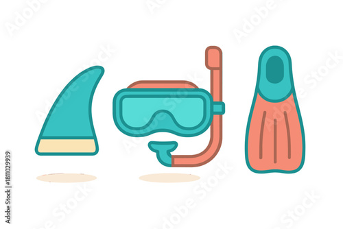 Snorkel mask flipper and shark fin accessory for summer diving vacation