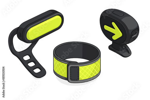 High visibility safety gear set with reflective armband and LED lights for night cycling or running