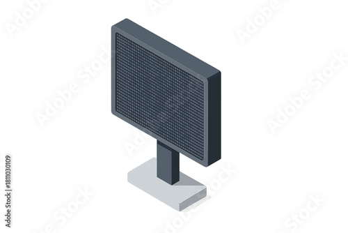 Isometric electronic display screen on stand for advertising or information