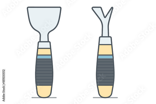 Two common woodworking carving tools with textured wooden handles