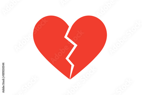 Red heart shape broken in half symbolizing emotional pain and separation