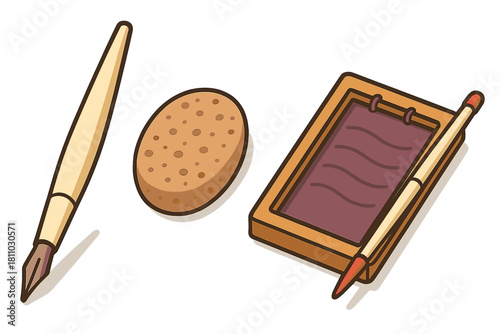 Fountain pen eraser and notepad with pencil set for writing tasks