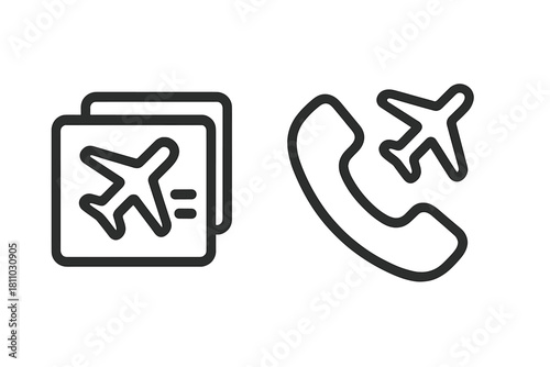 Airline booking confirmation and customer service contact line icons