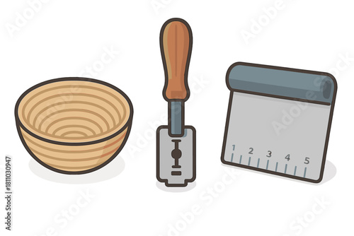 Essential bread making tools set with proofing basket dough scraper and scoring lame