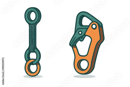 Essential climbing equipment featuring a figure eight descender and safety carabiner