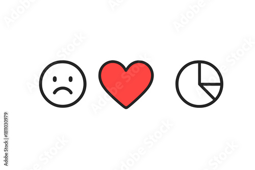 Social media engagement icons showing negative feedback, positive reaction, and statistics