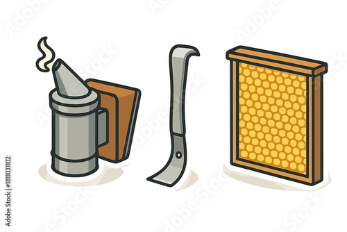 Beekeeping tools set with smoker hive tool and honeycomb frame