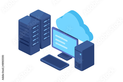 Isometric cloud computing data center server network connection concept