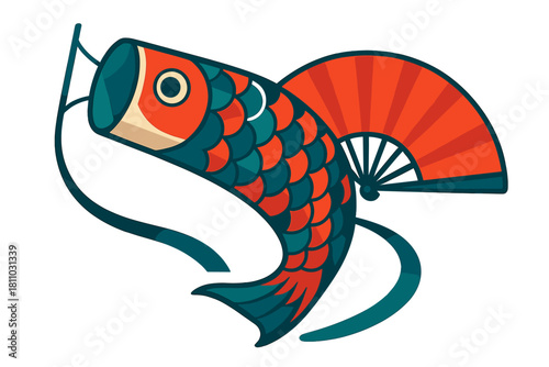 Traditional Japanese Koinobori fish windsock with a decorative folding fan tail