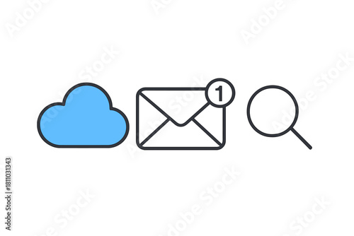 Interface symbols for cloud storage, email notification, and search function