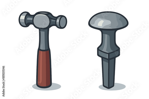 Ball peen hammer and rivet set tools for metalworking and construction