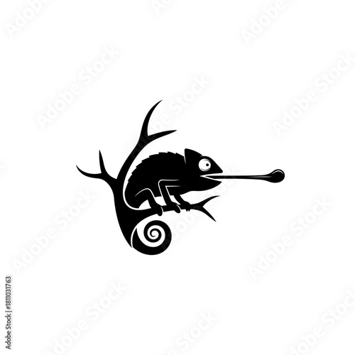 Captivating Chameleon Logo with Extended Tongue: Adaptability Symbol