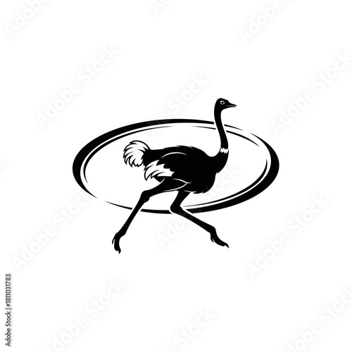 Dynamic Ostrich Logo Running at Full Speed, Symbolizing Agility