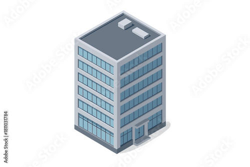 Isometric view of modern corporate building with blue glass facade