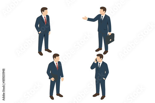 Isometric businessman poses for corporate communication and professional meetings
