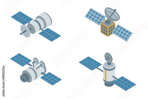 Isometric set of four communication and navigation space satellites