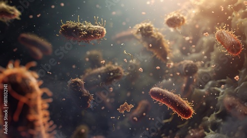 Numerous bacteria of varying shapes and sizes suspended in a liquid medium.