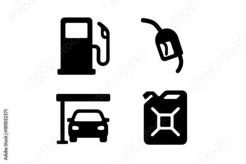 Gasoline fuel station and container silhouette icons set
