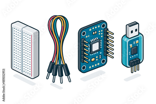 Breadboard and electronic components kit for circuit prototyping and development