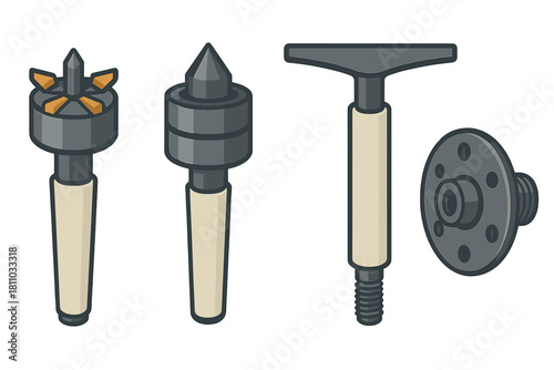 Woodworking lathe machine accessories including drive centers and faceplate tools