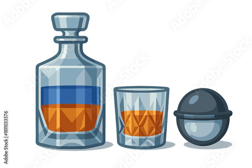 Elegant crystal whiskey decanter set with spherical ice mold