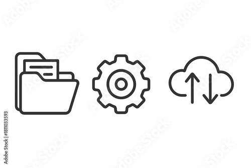 Data management settings and cloud synchronization line icons