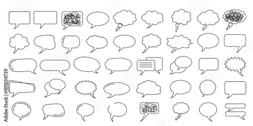 Speech Bubbles Black Outlines Diverse Shapes Communication Dialogues Design Elements to illustrate conversations, expressing thoughts, and creating visuals for presentations