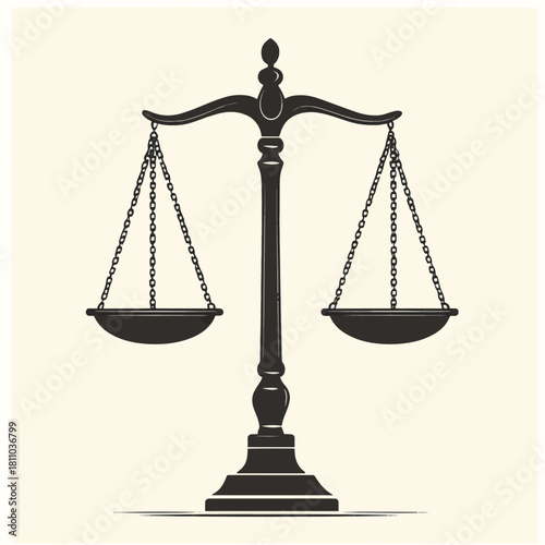 Illustration of classic scales representing law and fairness concept  , vector style simple color