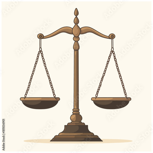 Illustration of classic scales representing law and fairness concept  , vector style simple color
