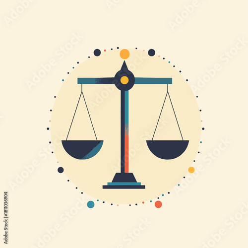 Illustration of classic scales representing law and fairness concept  , vector style simple color