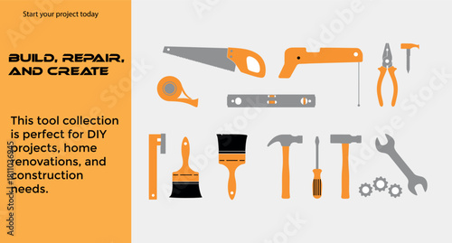 Vector illustration set of colour construction tools equipment icons and symbols