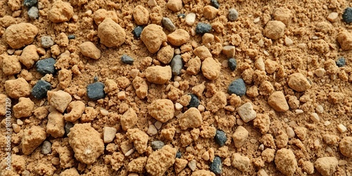 Close-up of diverse soil textures, showing sand, silt, and clay particles,  landscape,  coarse