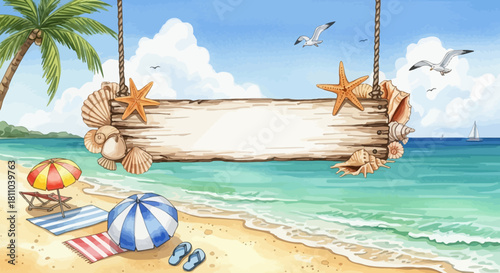 Tropical Beach Sign Illustration